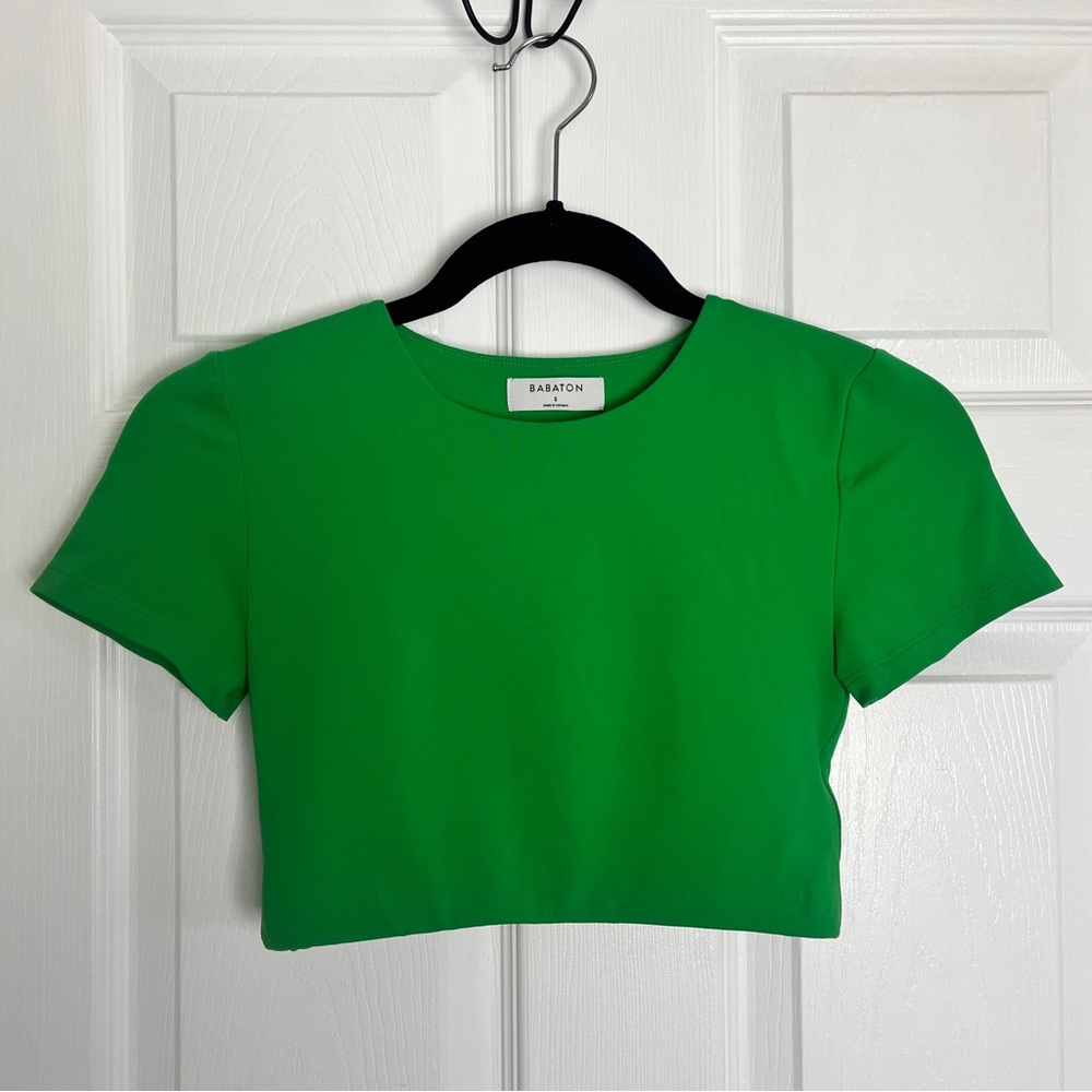 Babaton Contour Bright Green Cropped Tee Double Layer Fitted Top Size S